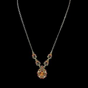 Vintage Avon Topaz Red Rhinestone Lariat Drop Necklace w/ Bronze Color Chain